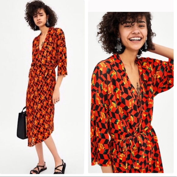 Zara Dresses & Skirts - ZARA Geometric Floral Wrap Dress